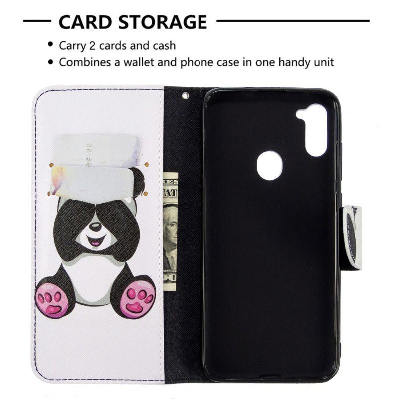 Leren Hoesje Samsung Galaxy M11 Leuke Panda