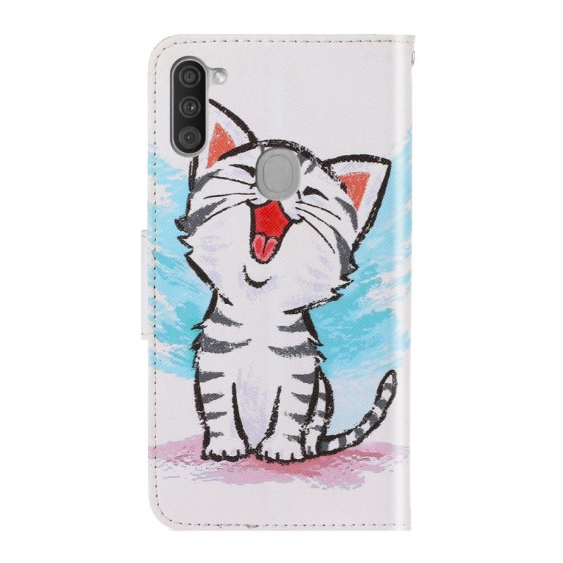 Leren Hoesje Samsung Galaxy M11 Telefoonhoesje Gekleurd Kitten Met String