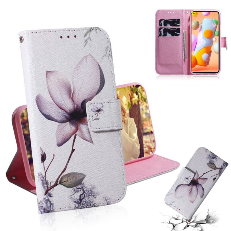 Leren Hoesje Samsung Galaxy M11 Telefoonhoesje Oud Roze Bloem