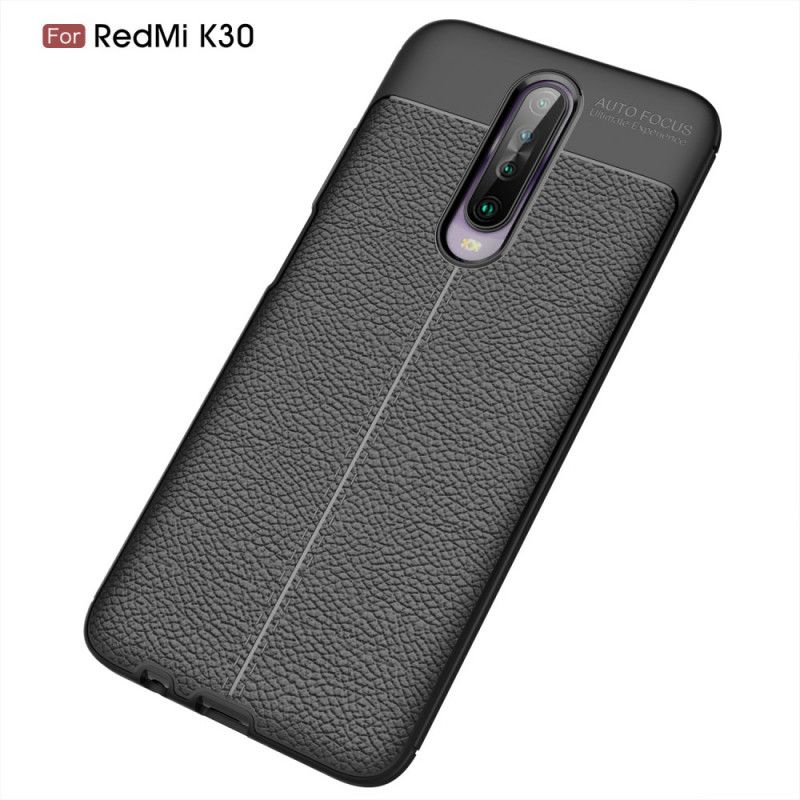 Hoesje voor Xiaomi Redmi K30 Rood Zwart Dubbellijns Lychee Leereffect