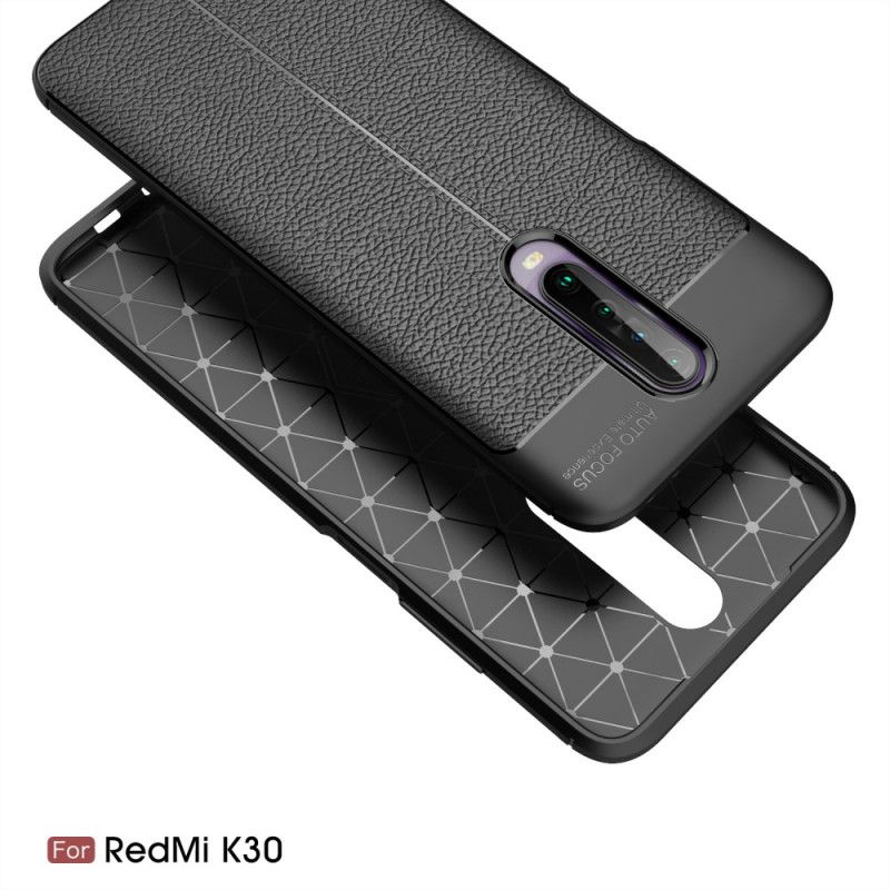 Hoesje voor Xiaomi Redmi K30 Rood Zwart Dubbellijns Lychee Leereffect