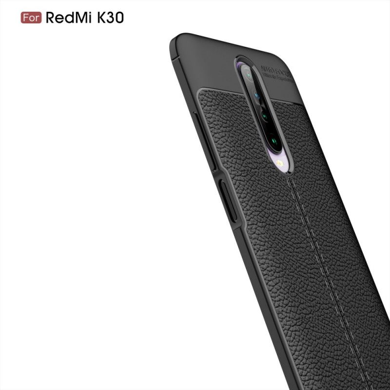 Hoesje voor Xiaomi Redmi K30 Rood Zwart Dubbellijns Lychee Leereffect