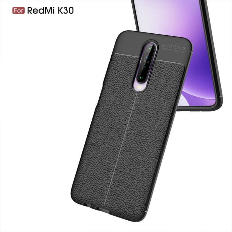 Hoesje voor Xiaomi Redmi K30 Rood Zwart Dubbellijns Lychee Leereffect