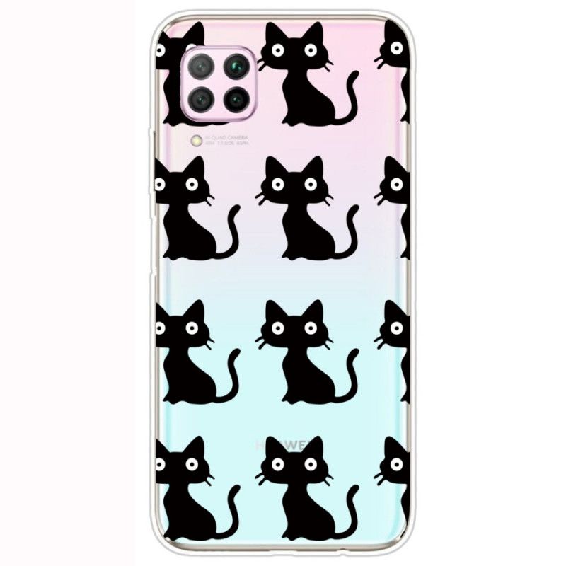 Case Hoesje Huawei P40 Lite Telefoonhoesje Meerdere Zwarte Katten