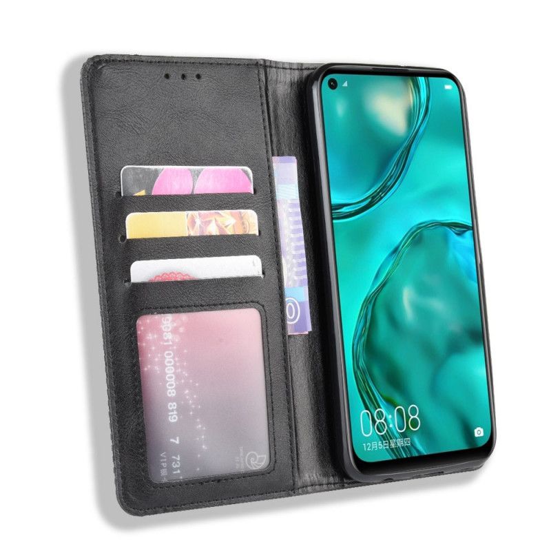 Folio-hoesje Huawei P40 Lite Rood Zwart Gestileerd Vintage Leereffect