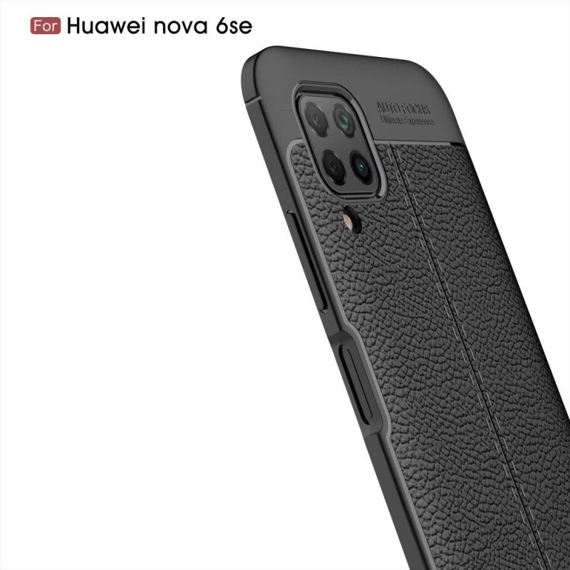 Hoesje Huawei P40 Lite Rood Zwart Dubbellijns Lychee Leereffect