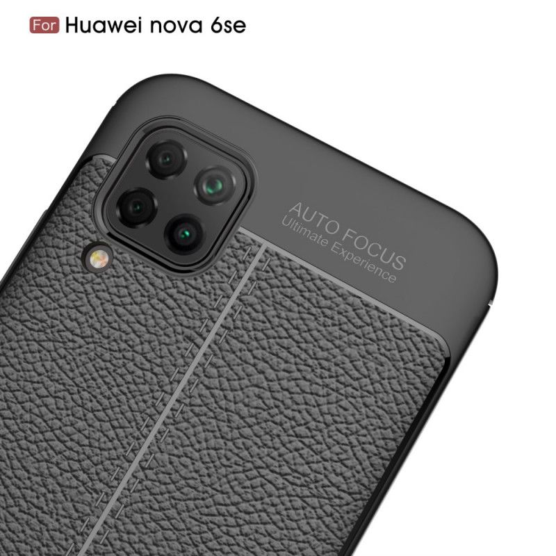Hoesje Huawei P40 Lite Rood Zwart Dubbellijns Lychee Leereffect