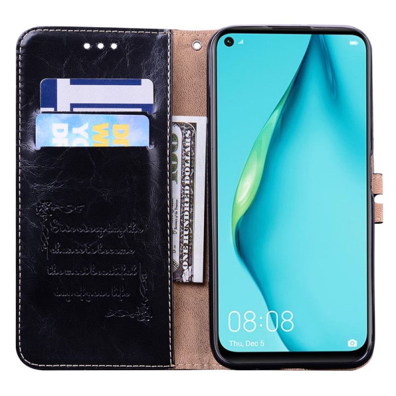 Leren Hoesje Huawei P40 Lite Donkerblauw Vintage Leereffect Met String