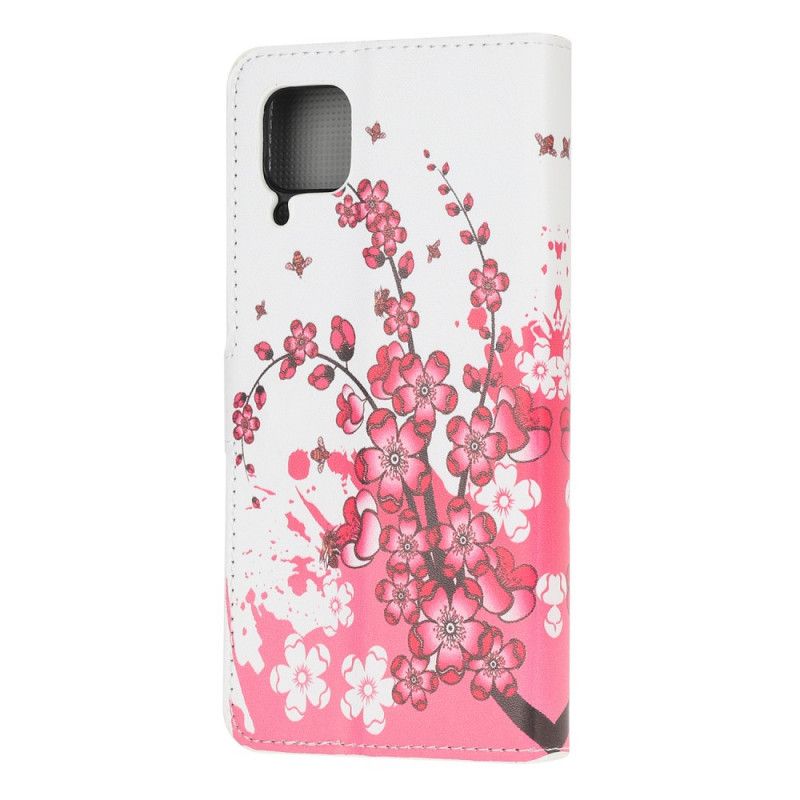 Leren Hoesje voor Huawei P40 Lite Roze Magenta Tropische Bloemen