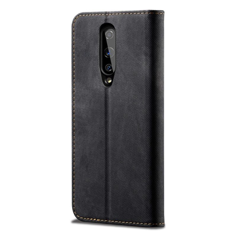 Folio-hoesje voor OnePlus 8 Bruin Zwart Jeans Met Imitatieleerstructuur