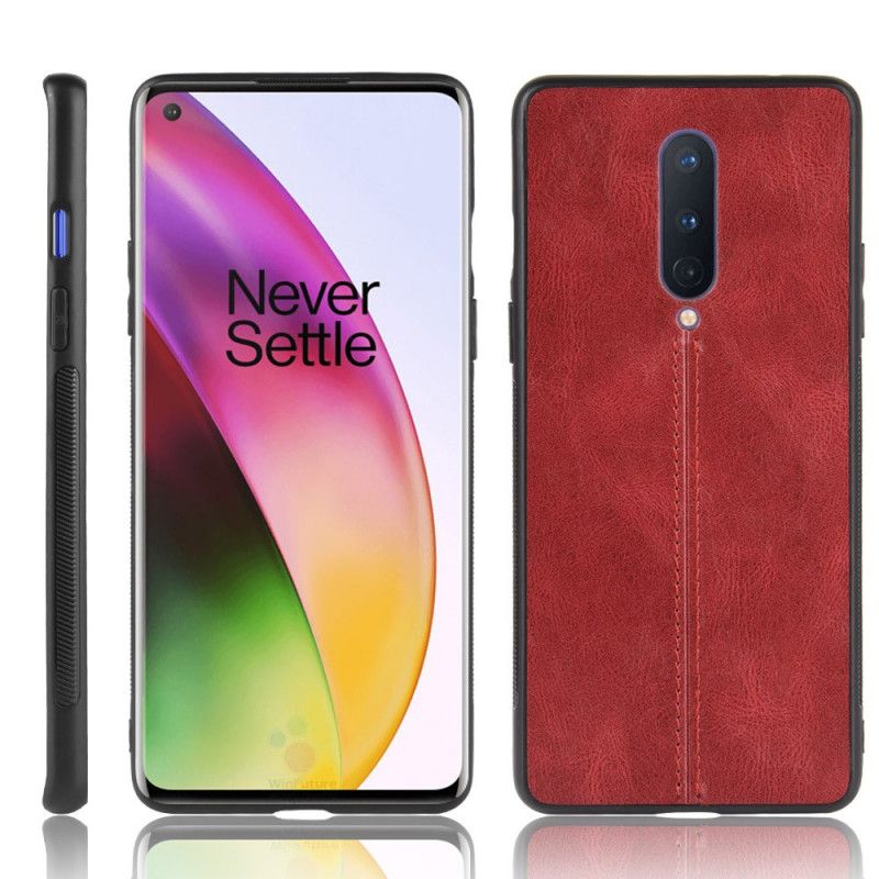 Hoesje OnePlus 8 Rood Gestikt Leereffect