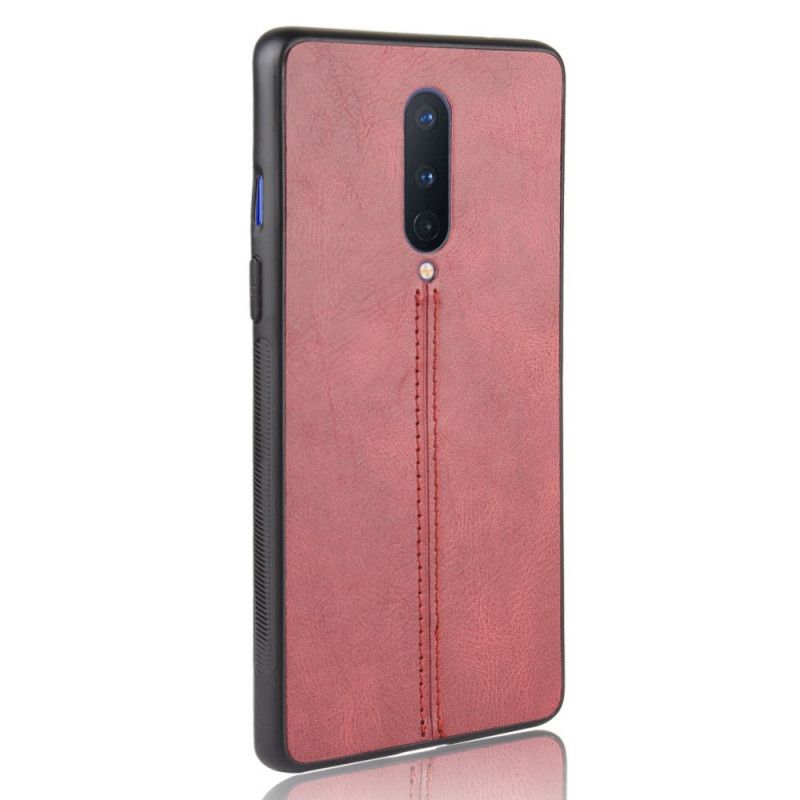 Hoesje OnePlus 8 Rood Gestikt Leereffect