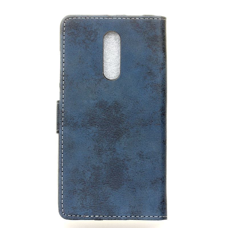 Leren Hoesje voor OnePlus 8 Donkerblauw Grijs Vintage Leereffect