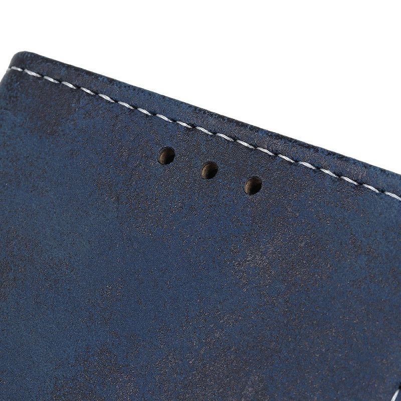 Leren Hoesje voor OnePlus 8 Donkerblauw Grijs Vintage Leereffect