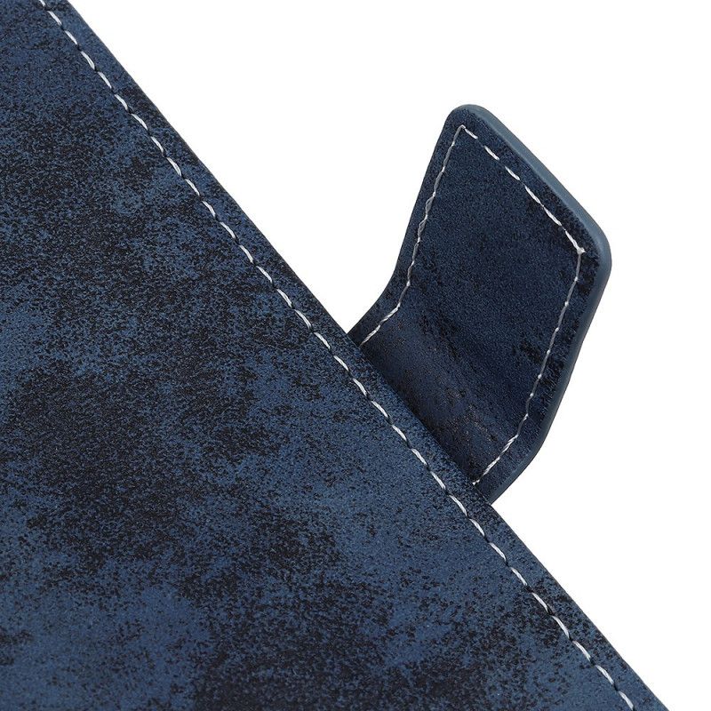 Leren Hoesje voor OnePlus 8 Donkerblauw Grijs Vintage Leereffect