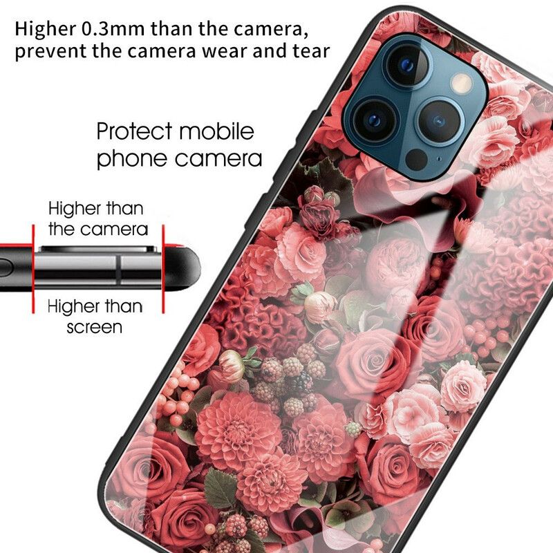 Case Hoesje iPhone 13 Pro Telefoonhoesje Gehard Glas Roze Bloemen