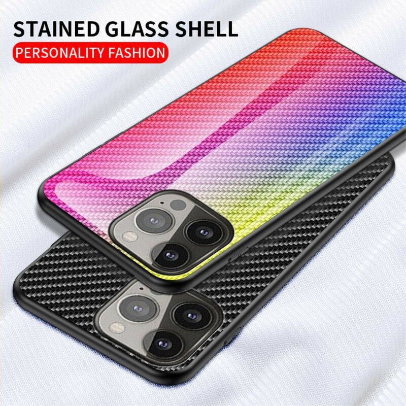 Cover Hoesje iPhone 13 Pro Telefoonhoesje Koolstofvezel Gehard Glas