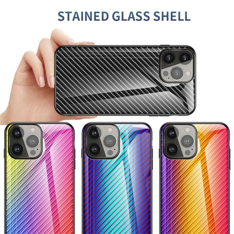 Cover Hoesje iPhone 13 Pro Telefoonhoesje Koolstofvezel Gehard Glas