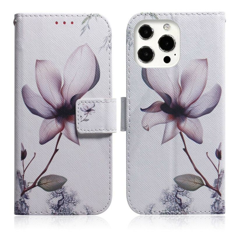 Flip Case Leren iPhone 13 Pro Oudroze Bloem