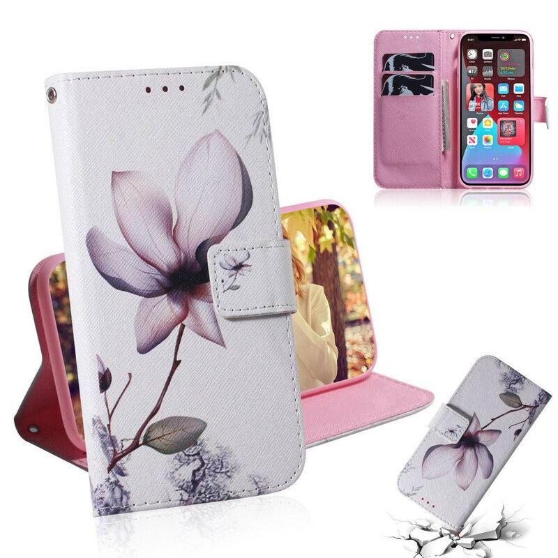 Flip Case Leren iPhone 13 Pro Oudroze Bloem