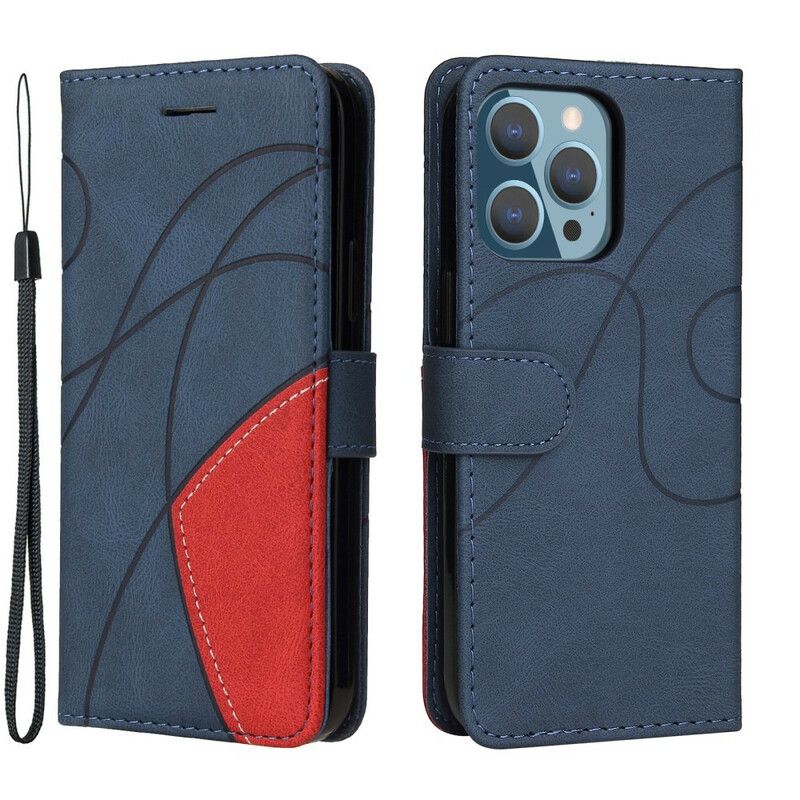 Flip Case Leren iPhone 13 Pro Signature Tweekleurig Kunstleer