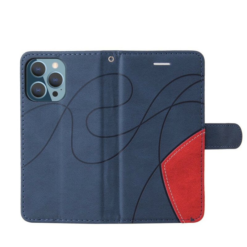 Flip Case Leren iPhone 13 Pro Signature Tweekleurig Kunstleer