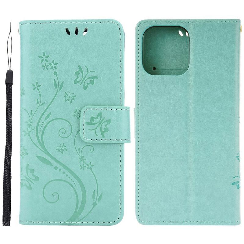 Flip Case Leren iPhone 13 Pro Strappy Grafische Bloemen