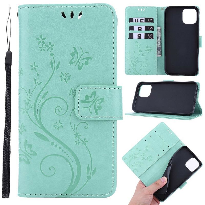 Flip Case Leren iPhone 13 Pro Strappy Grafische Bloemen