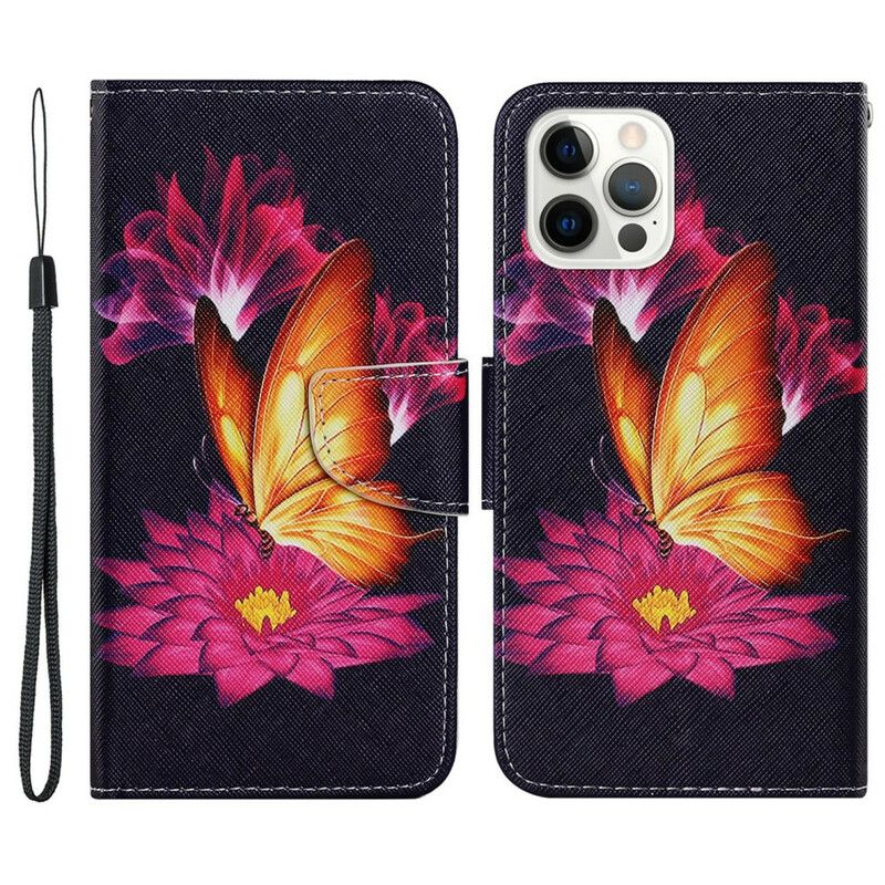 Folio-hoesje iPhone 13 Pro Vlinder En Lotus