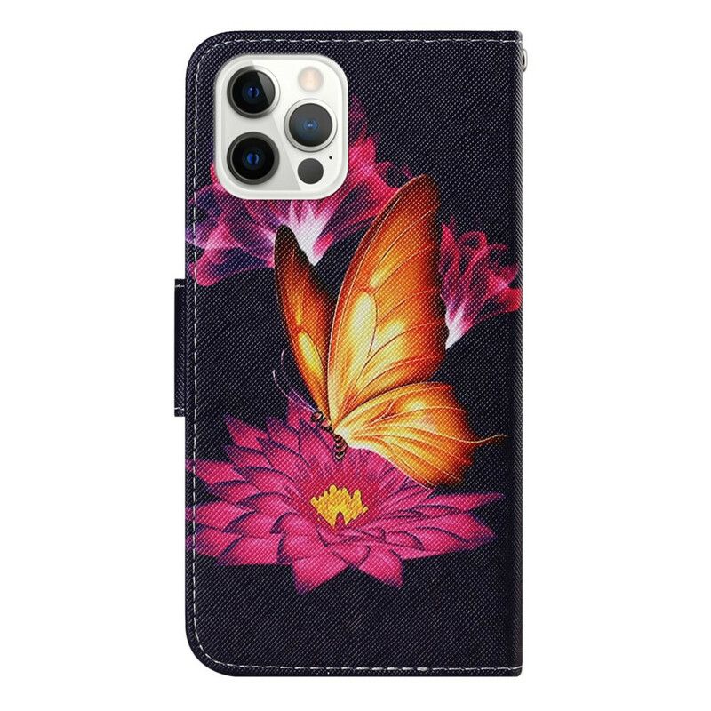 Folio-hoesje iPhone 13 Pro Vlinder En Lotus