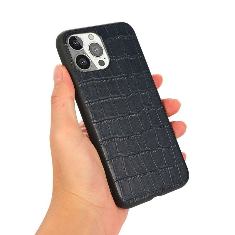 Hoesje Voor iPhone 13 Pro Echt Leer Met Krokodillenstructuur