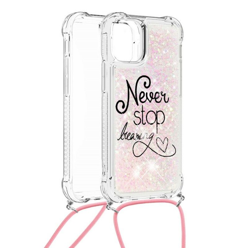 Hoesje Voor iPhone 13 Pro Never Stop Glitter Trekkoord