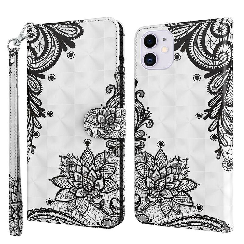 Leren Hoesje iPhone 13 Pro Bloemen Kant Bescherming Hoesje