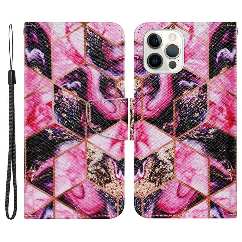 Leren Hoesje iPhone 13 Pro Geometrische Marmeren Stijl