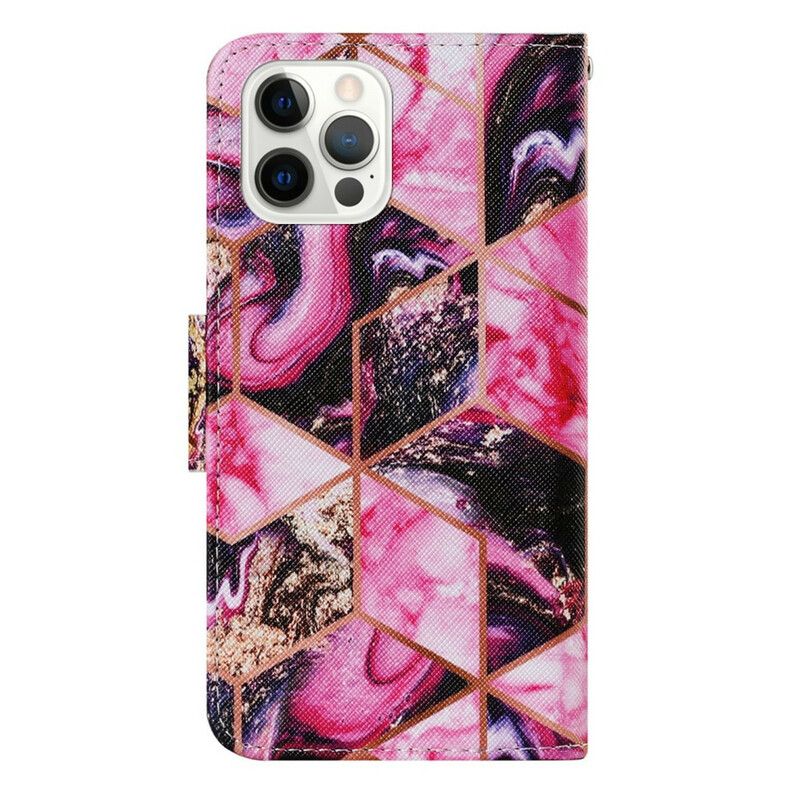 Leren Hoesje iPhone 13 Pro Geometrische Marmeren Stijl