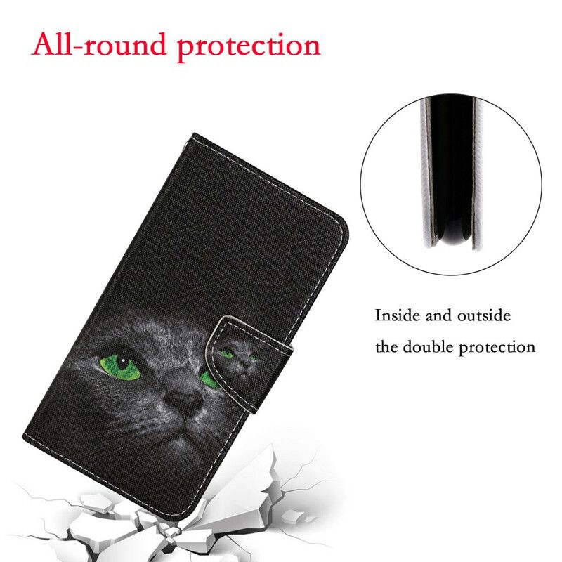 Leren Hoesje iPhone 13 Pro Groene Kattenogen Met Lanyard Bescherming Hoesje