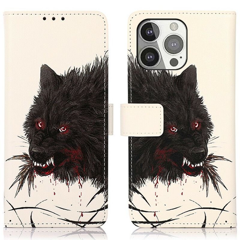 Leren Hoesje iPhone 13 Pro Hongerige Wolf Bescherming Hoesje