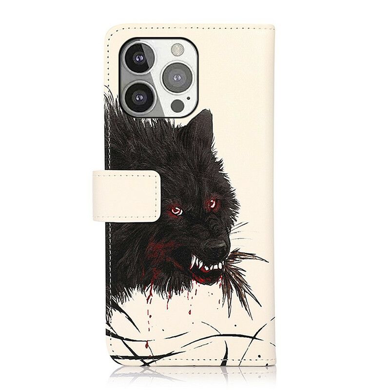 Leren Hoesje iPhone 13 Pro Hongerige Wolf Bescherming Hoesje