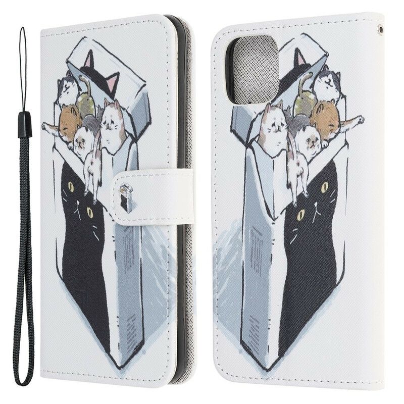 Leren Hoesje iPhone 13 Pro Levering String Katten Bescherming Hoesje