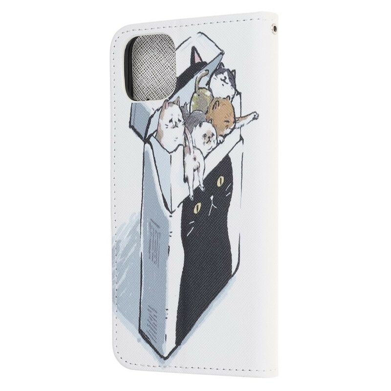 Leren Hoesje iPhone 13 Pro Levering String Katten Bescherming Hoesje