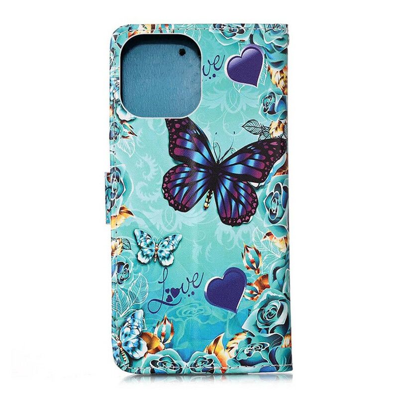 Leren Hoesje iPhone 13 Pro Liefde Vlinders Strappy Bescherming Hoesje