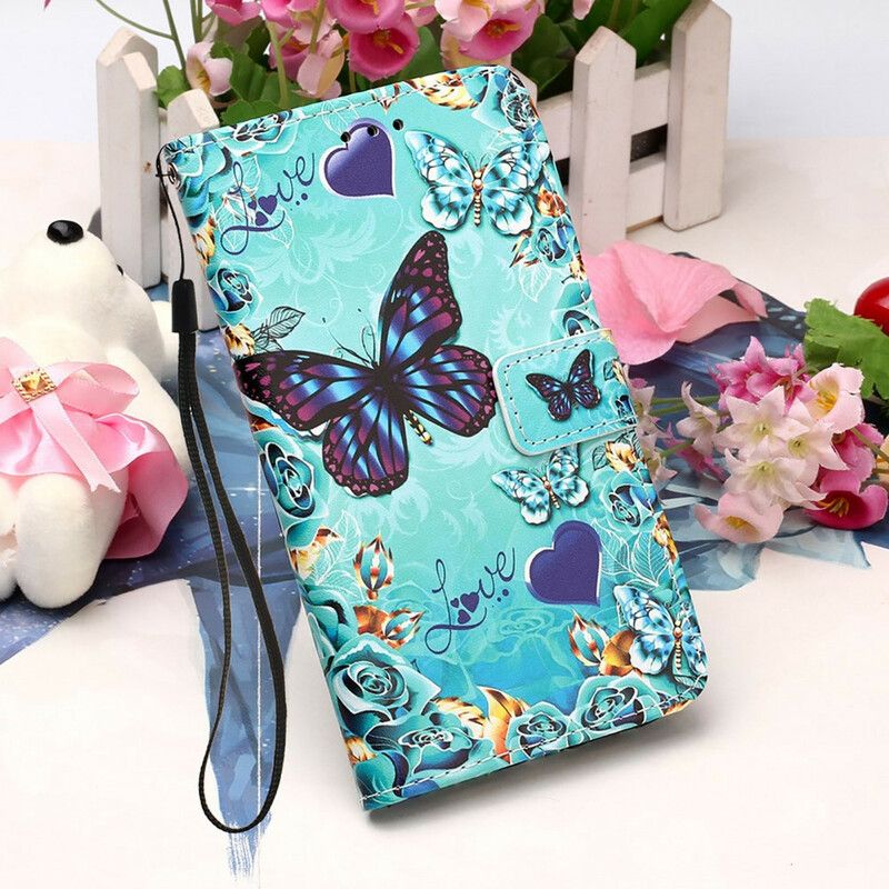 Leren Hoesje iPhone 13 Pro Liefde Vlinders Strappy Bescherming Hoesje