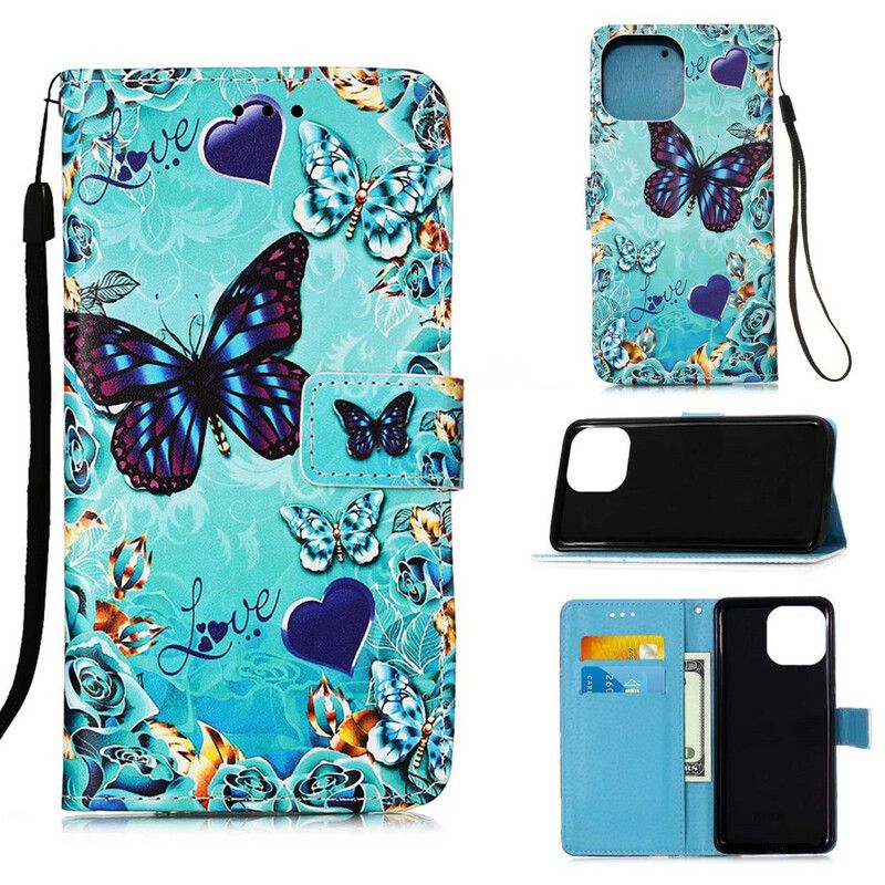 Leren Hoesje iPhone 13 Pro Liefde Vlinders Strappy Bescherming Hoesje