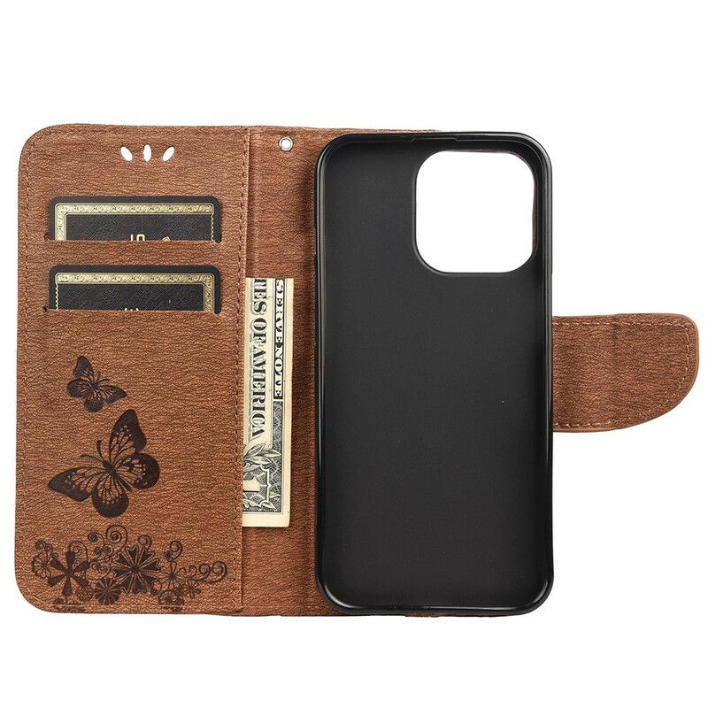 Leren Hoesje iPhone 13 Pro Splendid Strap Vlinders