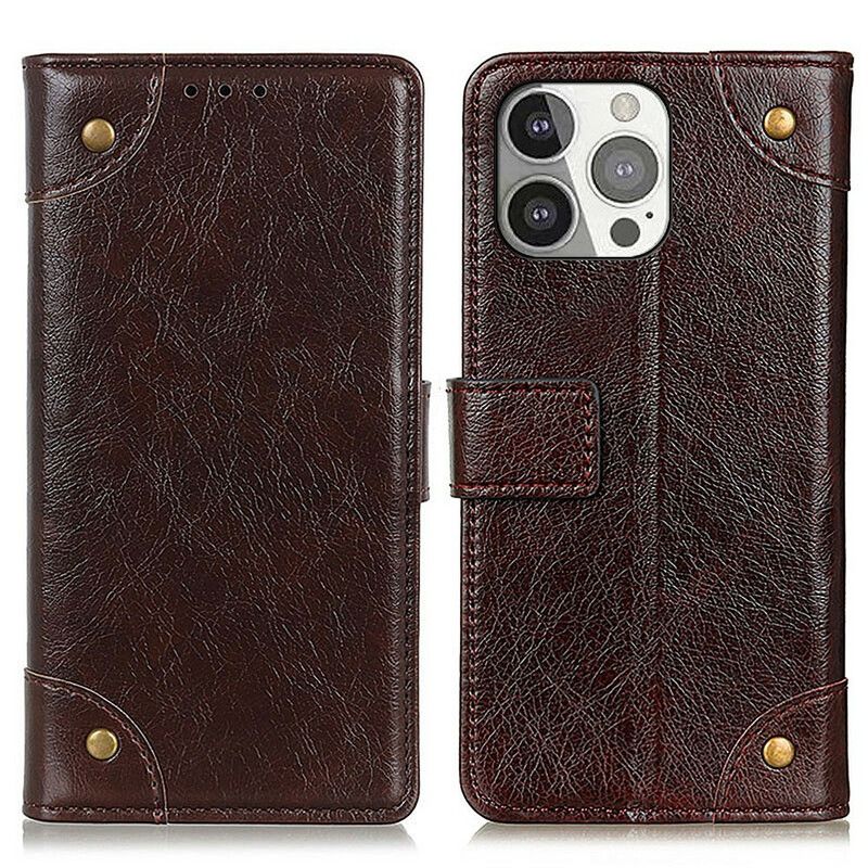 Leren Hoesje iPhone 13 Pro Stijl Nappaleren Vintage Klinknagels Bescherming Hoesje