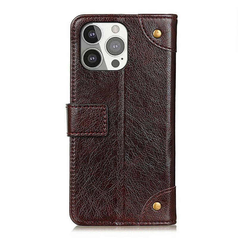 Leren Hoesje iPhone 13 Pro Stijl Nappaleren Vintage Klinknagels Bescherming Hoesje