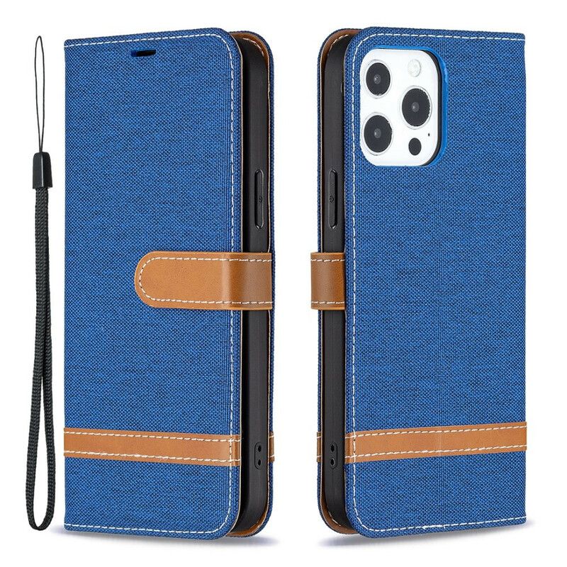 Leren Hoesje iPhone 13 Pro Stof En Leereffect Met Riem Bescherming Hoesje