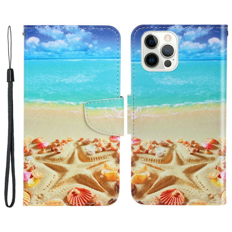 Leren Hoesje iPhone 13 Pro Strappy Beach Bescherming Hoesje