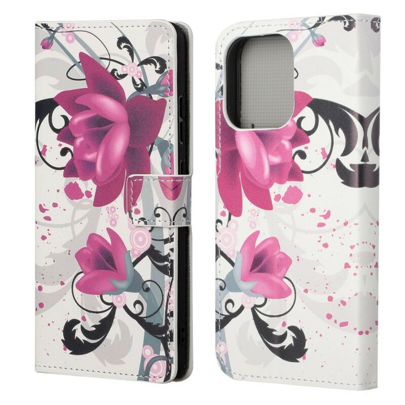 Leren Hoesje iPhone 13 Pro Tropische Bloemen Bescherming Hoesje