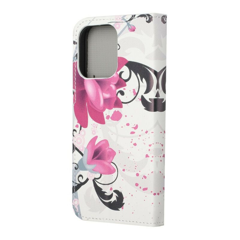 Leren Hoesje iPhone 13 Pro Tropische Bloemen Bescherming Hoesje